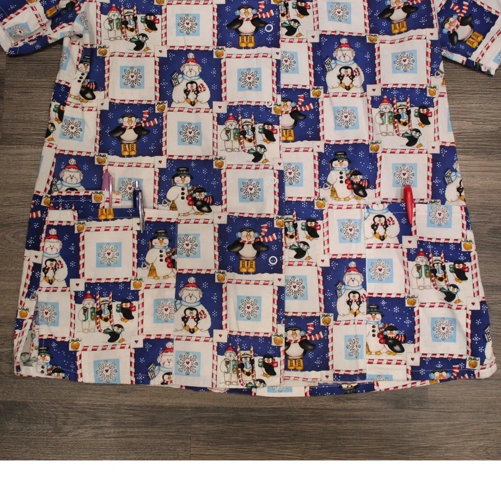 White Swan‎ Fundamentally Cotton Holiday Christmas Penguin Snowman Scrub Top M - Picture 4 of 8